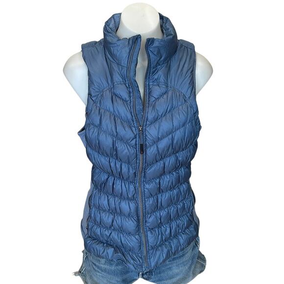 Coffee Makes Me Feel Less Murdery Puffer Vest Dusty Blue LARGE Pockets Unique - Picture 3 of 6